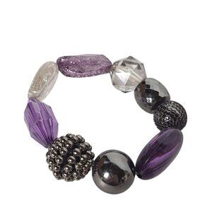 Vintage Purple Gunmetal Tone Beaded Stretch Bracelet
